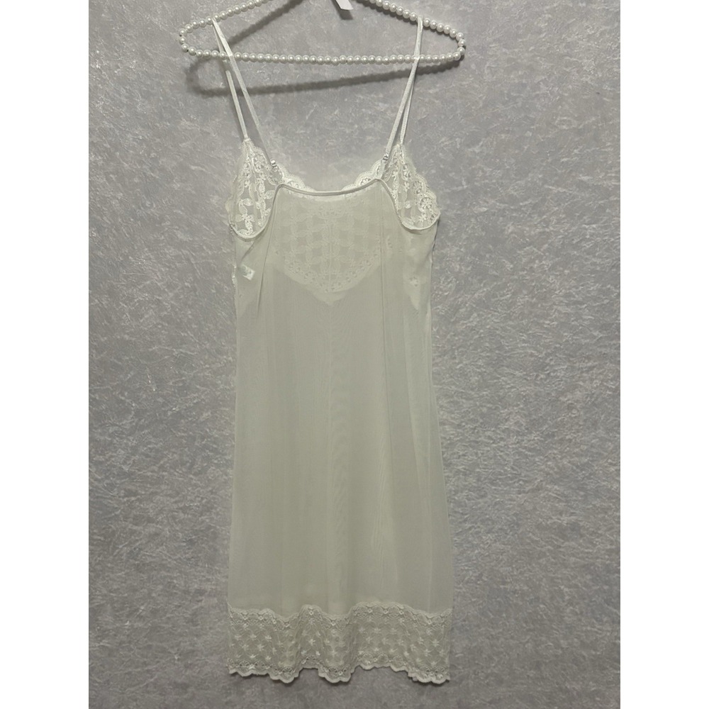 Vintage Leona White Sheer Lace Mesh Slip Dress Nightgown Lingerie Bridal Size S - Picture 5 of 8